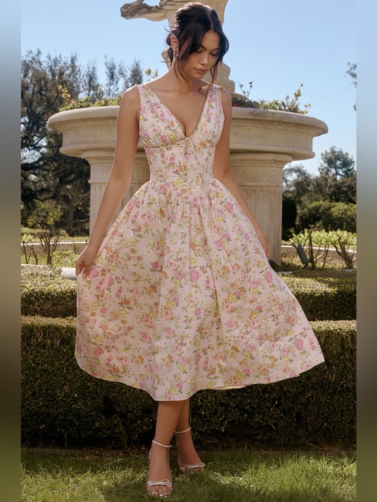 House of CB Dresses & Skirts - House of CB 'Emmelina' Pink Meadow Pink Cotton Corset Sundress NWOT